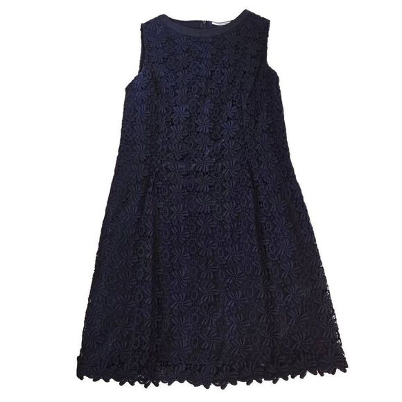 T Tahari Women's Floral Lace Overlay Sleeveless A-Line Dress Navy Blue Size 12 - Picture 1 of 12